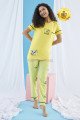 Kısa Kol, Sarı Renkli ve Desenli Teknur 74002 Yazlık Kadın Pijama Takımı