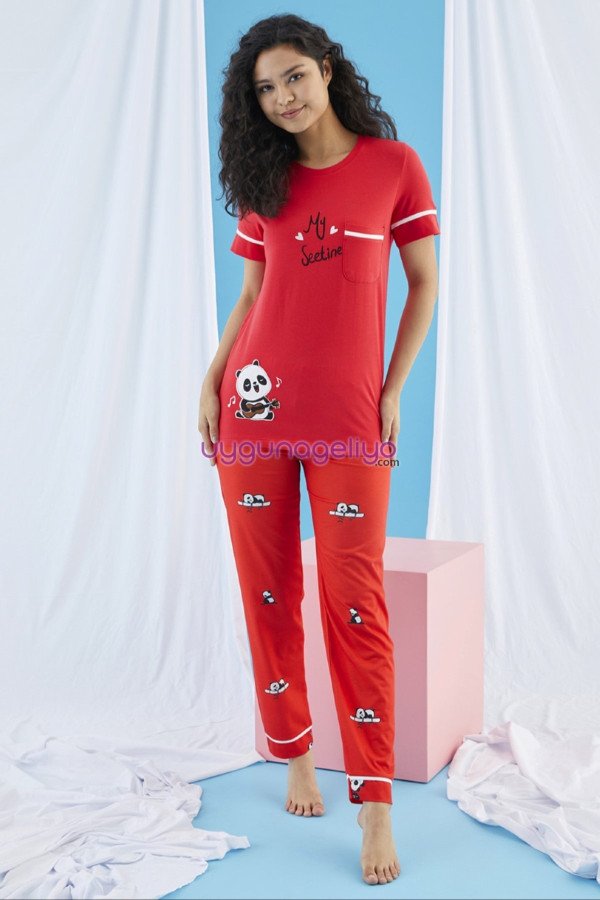 Kısa Kol, Kırmızı Renkli ve Desenli Teknur 74006 Yazlık Kadın Pijama Takımı Kısa Kol, Kırmızı Renkli ve Desenli Teknur 74006 Yazlık Kadın Pijama Takımı, Teknur-74006, Kısa Kollu Pijama Takımları