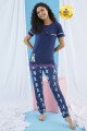 Kısa Kol, Lacivert Renkli ve Desenli Teknur 74008 Yazlık Kadın Pijama Takımı