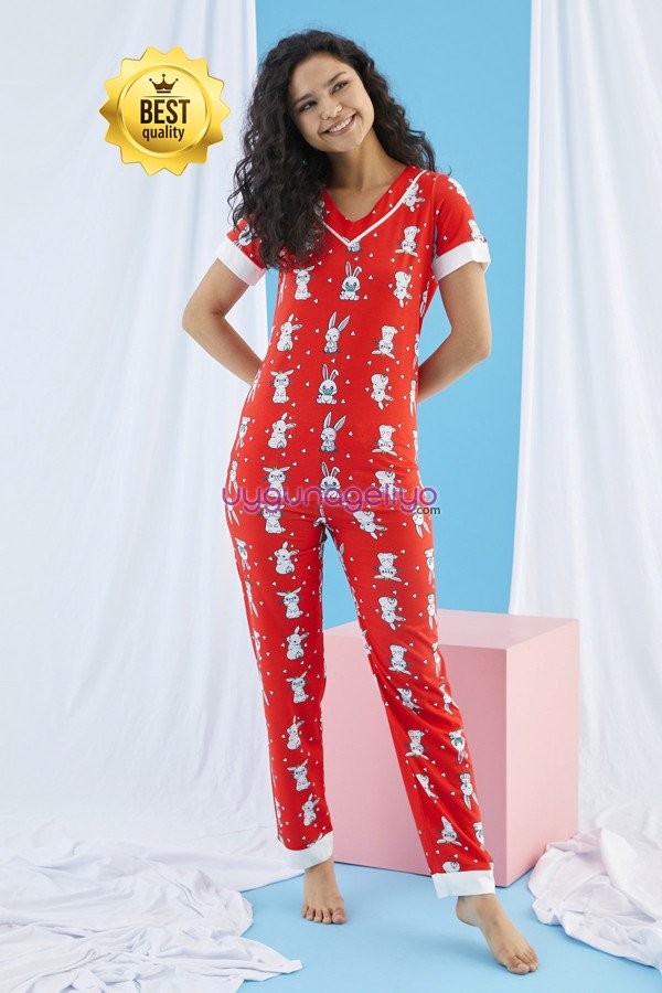 Kısa Kol, Kırmızı Renkli ve Desenli Teknur 74029 Yazlık Kadın Pijama Takımı Kısa Kol, Kırmızı Renkli ve Desenli Teknur 74029 Yazlık Kadın Pijama Takımı, Teknur-74029, Kısa Kollu Pijama Takımları