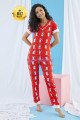 Kısa Kol, Kırmızı Renkli ve Desenli Teknur 74029 Yazlık Kadın Pijama Takımı