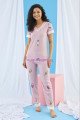 Kısa Kol, Pembe - Beyaz Renkli ve Desenli Teknur 74031 Yazlık Kadın Pijama Takımı