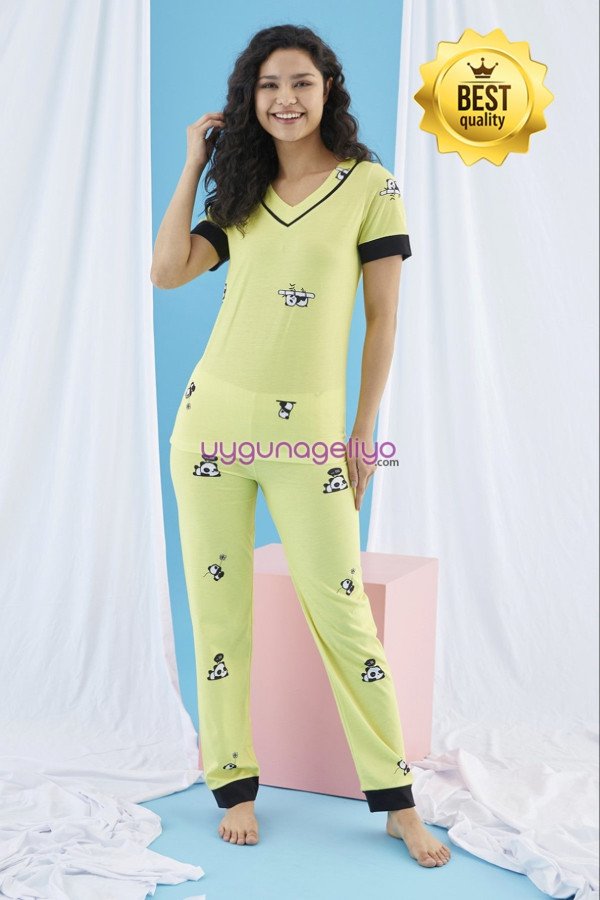 Kısa Kol, Sarı Renkli ve Desenli Teknur 74040 Yazlık Kadın Pijama Takımı Kısa Kol, Sarı Renkli ve Desenli Teknur 74040 Yazlık Kadın Pijama Takımı, Teknur-74040, Kısa Kollu Pijama Takımları
