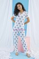 Kısa Kol, Beyaz Renkli ve Mavi Pauntiyeli Teknur 74047 Yazlık Kadın Pijama Takımı