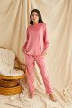 Pembe Renk Kadife Kumaş Önü Yazılı Teknur 52027 Uzun Kol Kadın Pijama Takımı