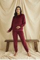 Bordo Renk Kadife Kumaş Arkası Kelebek Desenli  Teknur 52069 Uzun Kol Kadın Pijama Takımı