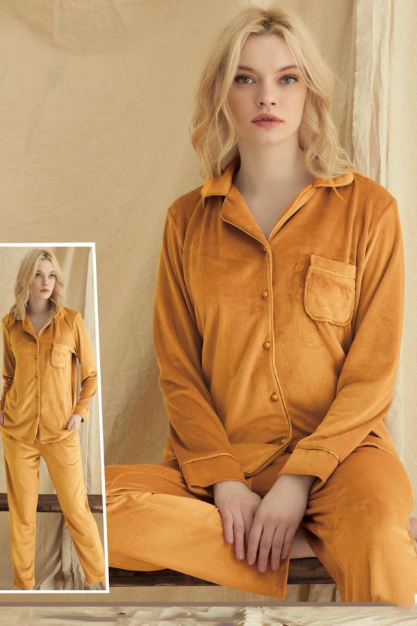 Kadın Sarı Renk Kadife Kumaş Teknur 52105 Uzun Kol Önden Düğmeli Pijama Takımı Kadın Sarı Renk Kadife Kumaş Teknur 52105 Uzun Kol Önden Düğmeli Pijama Takımı, Teknur-52105, Teknur Pijama Takımı