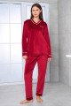 Bordo Renk Teknur 52154 Uzun Kol Kadın Kadife Pijama Takımı