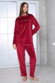 Bordo Renk Önü Mottolu Teknur 52159 Uzun Kol Kadın Kadife Pijama Takımı