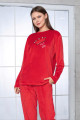 Kırmızı Renk Önü Mottolu Teknur 52160 Uzun Kol Kadın Kadife Pijama Takımı