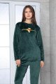 Koyu Yeşil Renk Önü Mottolu Teknur 52161 Uzun Kol Kadın Kadife Pijama Takımı, Teknur-52161, Teknur Pijama Takımı