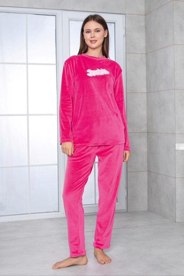 Pembe Renk Önü Mottolu Teknur 52166 Uzun Kol Kadın Kadife Pijama Takımı Pembe Renk Önü Mottolu Teknur 52166 Uzun Kol Kadın Kadife Pijama Takımı, Teknur-52166, Teknur Pijama Takımı