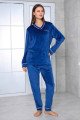 Mavi Renk Teknur 52171 Uzun Kol Kadın Kadife Pijama Takımı