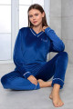 Mavi Renk Teknur 52171 Uzun Kol Kadın Kadife Pijama Takımı-Teknur