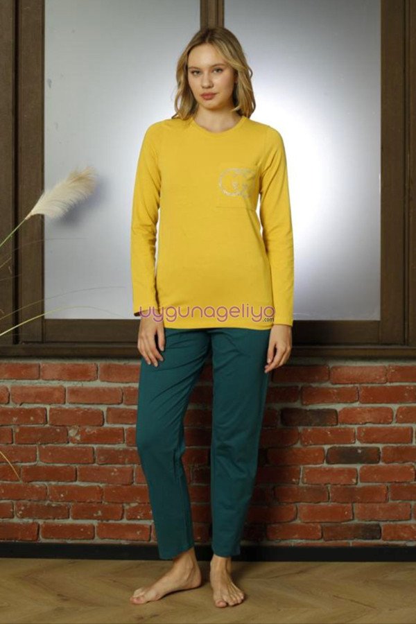 Sarı Renk Teknur 16952 Uzun Kol Modal Kumaş Kadın Pijama Takımı Sarı Renk Teknur 16952 Uzun Kol Modal Kumaş Kadın Pijama Takımı, Teknur-16952, Teknur Pijama Takımı