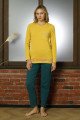 Sarı Renk Teknur 16952 Uzun Kol Modal Kumaş Kadın Pijama Takımı
