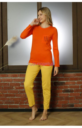 Turuncu Renk Teknur 16957 Uzun Kol Modal Kumaş Kadın Pijama Takımı Turuncu Renk Teknur 16957 Uzun Kol Modal Kumaş Kadın Pijama Takımı