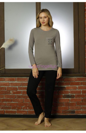 Gri Renk Teknur 16960 Uzun Kol Modal Kumaş Kadın Pijama Takımı Gri Renk Teknur 16960 Uzun Kol Modal Kumaş Kadın Pijama Takımı