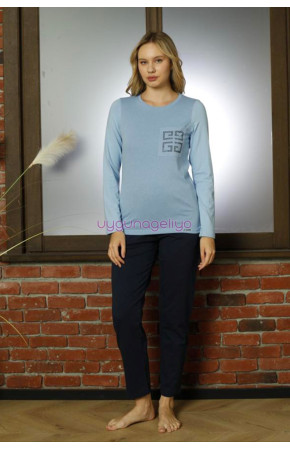 Mavi Renk Teknur 16963 Uzun Kol Modal Kumaş Kadın Pijama Takımı Mavi Renk Teknur 16963 Uzun Kol Modal Kumaş Kadın Pijama Takımı
