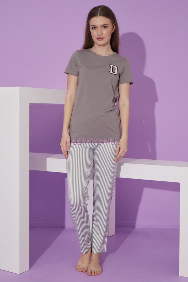 Gri Renk ve Çizgili Desen Teknur 76101 Kısa Kol Modal Kumaş Kadın Pijama Takımı Gri Renk ve Çizgili Desen Teknur 76101 Kısa Kol Modal Kumaş Kadın Pijama Takımı, TKNR-76101, Kısa Kollu Pijama Takımları