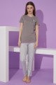 Gri Renk ve Çizgili Desen Teknur 76101 Kısa Kol Modal Kumaş Kadın Pijama Takımı