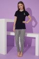 Siyah Renk ve Çizgili Desen Teknur 76104 Kısa Kol Modal Kumaş Kadın Pijama Takımı