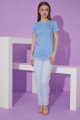Mavi Renk ve Çizgili Desen Teknur 76105 Kısa Kol Modal Kumaş Kadın Pijama Takımı