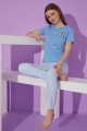 Mavi Renk ve Çizgili Desen Teknur 76105 Kısa Kol Modal Kumaş Kadın Pijama Takımı, TKNR-76105, Kısa Kollu Pijama Takımları