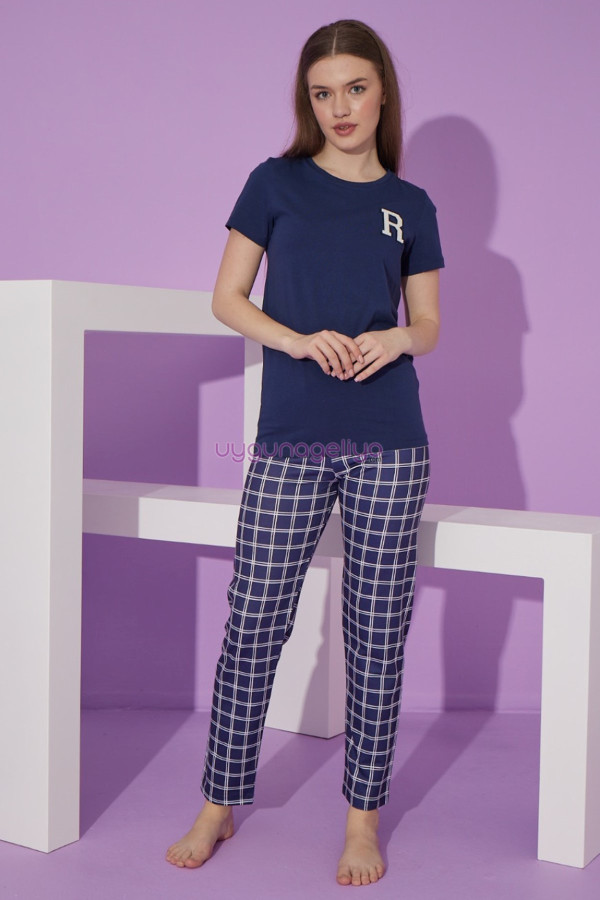 Lacivert Renk ve Ekose Desen Teknur 76114 Kısa Kol Modal Kumaş Kadın Pijama Takımı Lacivert Renk ve Ekose Desen Teknur 76114 Kısa Kol Modal Kumaş Kadın Pijama Takımı, TKNR-76114, Kısa Kollu Pijama Takımları