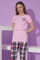 Pembe Renk ve Ekose Desen Teknur 76115 Kısa Kol Modal Kumaş Kadın Pijama Takımı, TKNR-76115, Kısa Kollu Pijama Takımları