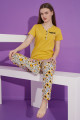 Sarı Renk ve Çiçek Desenli Teknur 76151 Kısa Kol Modal Kumaş Kadın Pijama Takımı-Teknur