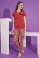 Kırmızı Renk ve Çiçek Desenli Teknur 76154 Kısa Kol Modal Kumaş Kadın Pijama Takımı