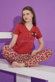 Kırmızı Renk ve Çiçek Desenli Teknur 76154 Kısa Kol Modal Kumaş Kadın Pijama Takımı-Teknur