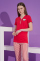 Kırmızı Renk ve Çizgili Desen Teknur 76160 Kısa Kol Modal Kumaş Kadın Pijama Takımı-Teknur