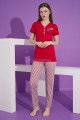 Bordo Renk ve Çizgili Desen Teknur 76164 Kısa Kol Modal Kumaş Kadın Pijama Takımı