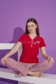 Bordo Renk ve Çizgili Desen Teknur 76164 Kısa Kol Modal Kumaş Kadın Pijama Takımı Bordo Renk ve Çizgili Desen Teknur 76164 Kısa Kol Modal Kumaş Kadın Pijama Takımı, TKNR-76164, Kısa Kollu Pijama Takımları
