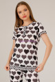 Kısa Kol, Beyaz Renk ve Siyah Kalpli Teknur 73560 Yazlık Kadın Modal Pijama Takımı, Teknur-73560, Kısa Kollu Pijama Takımları