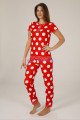 Kısa Kol, Kırmızı Renk ve Beyaz Puantiyeli Teknur 73563 Yazlık Kadın Modal Pijama Takımı
