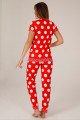 Kısa Kol, Kırmızı Renk ve Beyaz Puantiyeli Teknur 73563 Yazlık Kadın Modal Pijama Takımı, Teknur-73563, Kısa Kollu Pijama Takımları