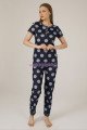 Kısa Kol, Lacivert Renk ve Gri Puantiyeli Teknur 73570 Yazlık Kadın Modal Pijama Takımı