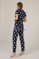 Kısa Kol, Lacivert Renk ve Gri Puantiyeli Teknur 73570 Yazlık Kadın Modal Pijama Takımı, Teknur-73570, Kısa Kollu Pijama Takımları