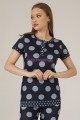 Kısa Kol, Lacivert Renk ve Gri Puantiyeli Teknur 73570 Yazlık Kadın Modal Pijama Takımı, Teknur-73570, Kısa Kollu Pijama Takımları