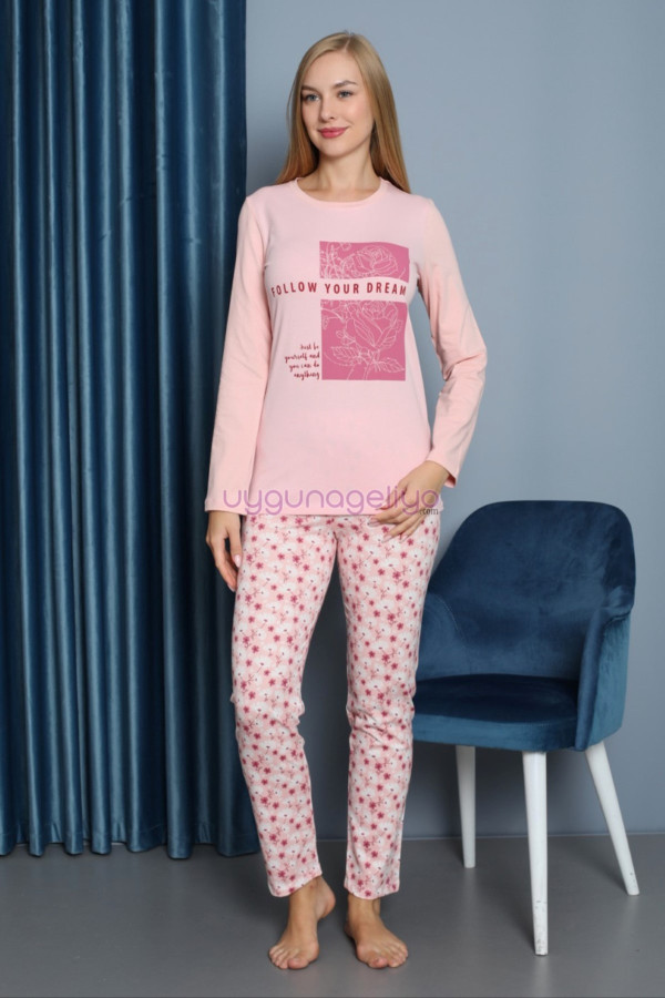 Pembe Renk Yuvarlak Yaka Teknur P2061 Uzun Kol Pamuklu Kumaş Kadın Pijama Takımı Pembe Renk Yuvarlak Yaka Teknur P2061 Uzun Kol Pamuklu Kumaş Kadın Pijama Takımı, TEKNUR-P2061, Teknur Pijama Takımı