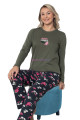 Haki Yeşili Renkli, Bisiklet Yaka Teknur 2203 Uzun Kol Pamuklu Kumaş Kadın Pijama Takımı, QS-TEKNUR-P2203-M, Teknur Pijama Takımı, QS-TEKNUR-P2203-M