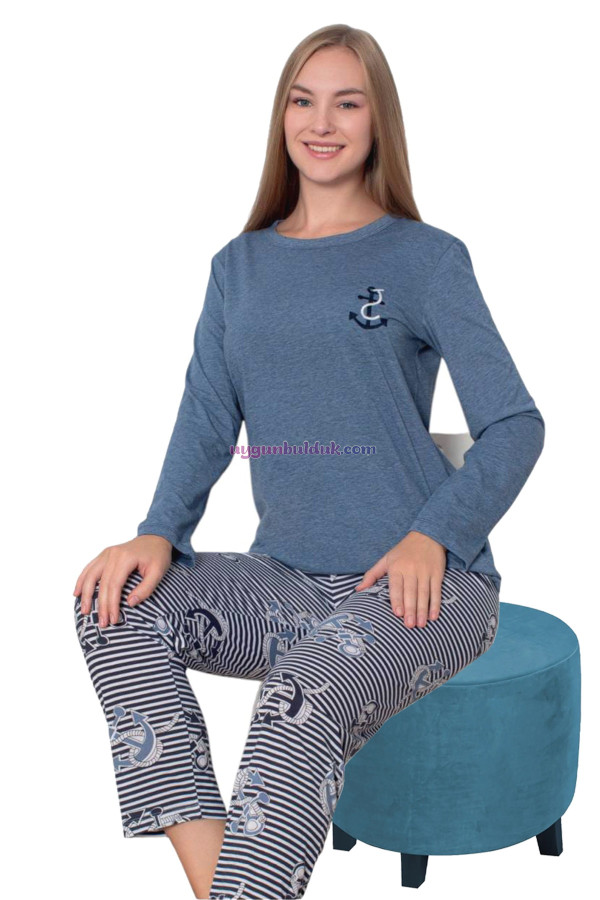 Koyu Mavi Renk, Bisiklet Yakalı, Uzun Kollu ve Pamuklu Kumaş Teknur 2206 Kadın Pijama Takımı Koyu Mavi Renk, Bisiklet Yakalı, Uzun Kollu ve Pamuklu Kumaş Teknur 2206 Kadın Pijama Takımı, QS-TEKNUR-P2206-M, Teknur Pijama Takımı, QS-TEKNUR-P2206-M
