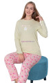 Sarı Renk, Bisiklet Yakalı, Uzun Kollu ve  Pamuklu Kumaş Teknur 2207  Kadın Pijama Takımı, QS-TEKNUR-P2207-M, Teknur Pijama Takımı, QS-TEKNUR-P2207-M