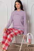 Lila Renk, Bisiklet Yakalı, Uzun Kollu ve  Pamuklu Kumaş Teknur 2208  Kadın Pijama Takımı