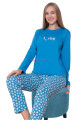 Mavi Renk, Bisiklet Yakalı, Uzun Kollu ve  Pamuklu Kumaş Teknur 2209  Kadın Pijama Takımı, QS-TEKNUR-P2209-M, Teknur Pijama Takımı, QS-TEKNUR-P2209-M