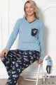 Mavi Renk, V Yakalı, Uzun Kollu, Yaka Cepli ve Pamuklu Kumaş Teknur 2254 Kadın Pijama Takımı Mavi Renk, V Yakalı, Uzun Kollu, Yaka Cepli ve Pamuklu Kumaş Teknur 2254 Kadın Pijama Takımı