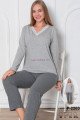 Gri Renk, V Yakalı, Uzun Kollu ve Pamuklu Kumaş Teknur 2263 Kadın Pijama Takımı Gri Renk, V Yakalı, Uzun Kollu ve Pamuklu Kumaş Teknur 2263 Kadın Pijama Takımı